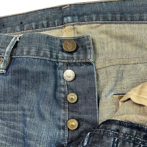 AllSaints Nevada Texel Straight Leg Denim Jeans Button Fly FLAW Mens 36x31 - Picture 6 of 11